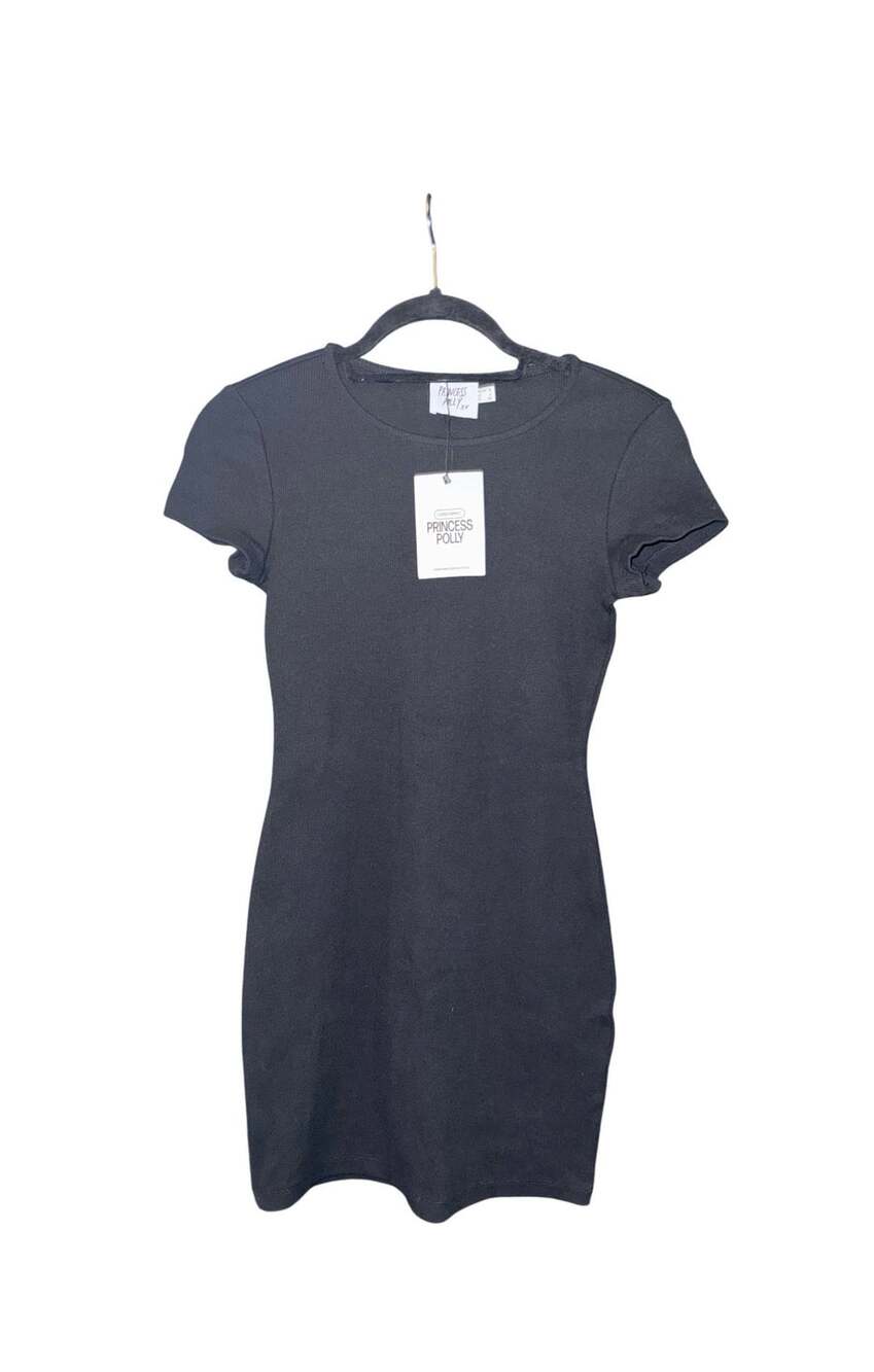 Princess Polly Classic Mini Dress Size US 4 Black Ribbed